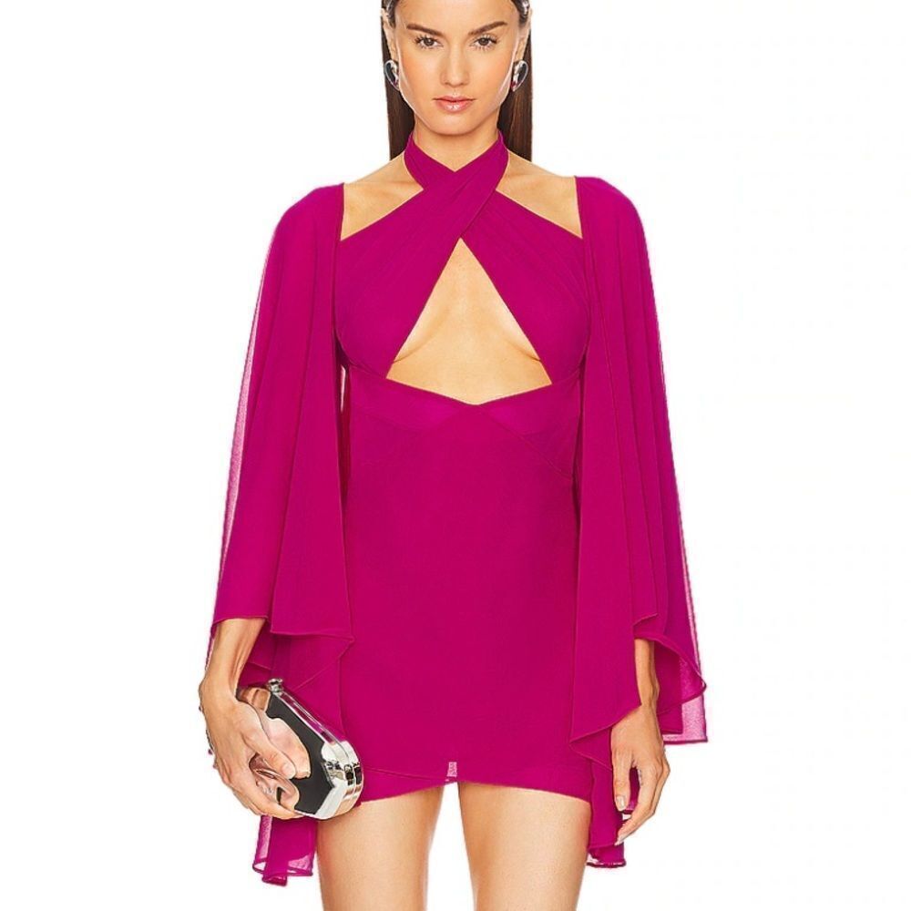 NWT Michael Costello Revolve Constance Mini Dress Fuschia pink chiffon cut out M